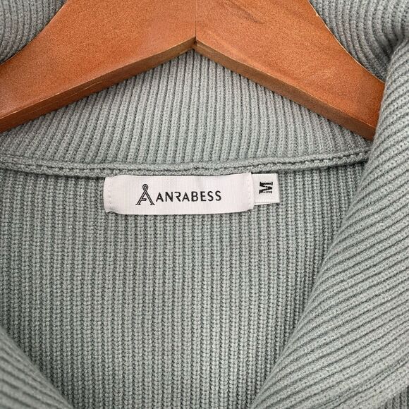 ANRABESS Quarter Zip Pullover Ribbed Knit Sweater Medium Green - Picture 8 of 8